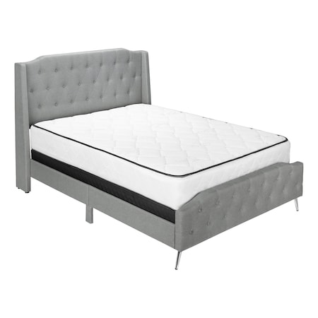 Monarch Specialties Bed, Queen Size, Bedroom, Upholstered, Grey Linen Look, Chrome Metal Legs, Transitional I 6045Q